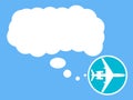 Airplane icon with bubble for text. Travel concept, banner, poster. Vector illustration. Royalty Free Stock Photo