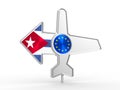 Airplane icon and destination arrow Royalty Free Stock Photo