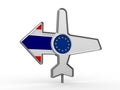 Airplane icon and destination arrow Royalty Free Stock Photo