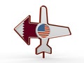 Airplane icon and destination arrow Royalty Free Stock Photo