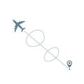 Airplane icon with a dotted flight path indicating movement. The path forms loops, Royalty Free Stock Photo