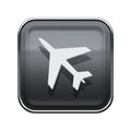 Airplane icon glossy grey.