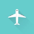 Airplane icon with long shadow. Vector illustration, flat design Royalty Free Stock Photo