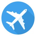 Airplane icon, passenger plane round symbol. Aircraft vector illustration, flat design style