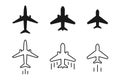 Airplane icon set. Various aircraft collection. Linear and glyph icons.