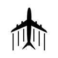 Airplane  icon on white background. Airplane travel concept, symbol  on isolated background. Flat  black airplane flying and leavi Royalty Free Stock Photo