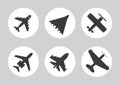 Airplane icons: passenger plane, fighter plane and screw. Jet signs for air route