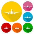 Airplane icons set with long shadow Royalty Free Stock Photo