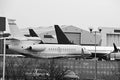 Airplane landed with people stock photo Royalty Free Stock Photo