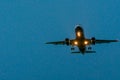 Airplane immediately after take off from airport, sky view at night Royalty Free Stock Photo