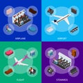 Airplane Interior Elements with People Banner Set Isometric View. Vector Royalty Free Stock Photo