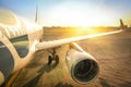 Airplane at international airport terminal gate ready for takeoff Royalty Free Stock Photo