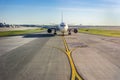 Airplane on its runway at the airport Royalty Free Stock Photo