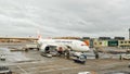 Airplane of Japan Airlines JAL at The Tokyo Narita International Airport NRT Royalty Free Stock Photo