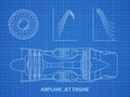 Airplane jet engine with turbine vector blueprint design