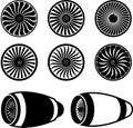 Airplane jet engine turbines icons