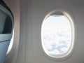 Airplane or jet interior with window and chair Royalty Free Stock Photo