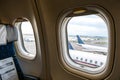 Airplane or jet windows interior Royalty Free Stock Photo