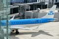 DUESSELDORF, GERMANY - October 10, 2019: Airplane of KLM Royal Dutch Airlines at gate is ready for boarding Royalty Free Stock Photo