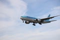 A airplane of Korean air cargo flying in the sky Royalty Free Stock Photo