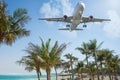 Airplane landing in paradiese Royalty Free Stock Photo