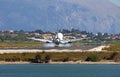 Airplane landing on Corfu airport Royalty Free Stock Photo