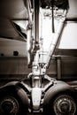 Airplane landing gear detail. Black and white photo Royalty Free Stock Photo