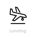 Airplane landing icon. Editable line vector. Simple isolated single sign.