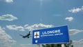 Airplane landing at Lilongwe Malawi airport