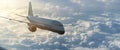 Airplane Landing over the clouds Royalty Free Stock Photo