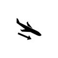 Airplane Landing, Plane Flying Down. Flat Vector Icon illustration. Simple black symbol on white background. Airplane Landing, Royalty Free Stock Photo