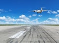 Airplane landing on runaway. Royalty Free Stock Photo