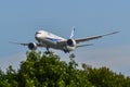 Airplane landing at Singapore Airport Royalty Free Stock Photo