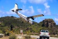 Airplane landing at St. Barth