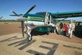 Airplane on landing strip in Lewa Conservancy in Kenya, Africa