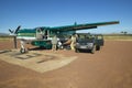 Airplane on landing strip in Lewa Conservancy in Kenya, Africa