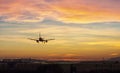 Airplane landing, beautiful ocher colors