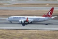 Airplane Landing to Istanbul Airport Royalty Free Stock Photo