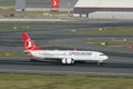 Airplane Landing to Istanbul Airport Royalty Free Stock Photo