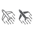 Airplane line and glyph icon, tourism and travel, aircraft sign vector graphics, a linear icon on a white background