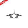 Airplane line icon, outline vector sign, linear style pictogram isolated on white. Plane front symbol, logo illustration. Editable Royalty Free Stock Photo