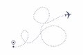 Airplane line path. Air plane flight route with start point and dash line trace. Royalty Free Stock Photo