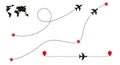 Airplane line path icon. Air plane flight route. Flat vector illustration isolated on white Royalty Free Stock Photo
