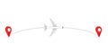 Airplane line path icon of air plane flight route with start point and dash line trace. Aircraft clip art icon with route path Royalty Free Stock Photo