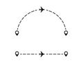 Airplane line path route. Aircraft route dotted lines. Tourism and travel. Tourist route by plane.