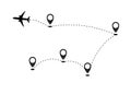 Airplane line path vector icon of air plane flight route dash line trace with start point . Royalty Free Stock Photo