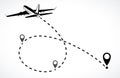 Airplane line path vector icon of air plane flight route with st Royalty Free Stock Photo