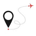 Airplane line path vector icon of air plane flight route with start point and dash line trace Royalty Free Stock Photo