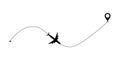 Airplane line path vector icon of air. Plane flight route with start point and dash line trace. Vector illustration Royalty Free Stock Photo