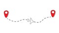 Airplane line path vector icon of air plane flight route with start point and dash line trace Royalty Free Stock Photo